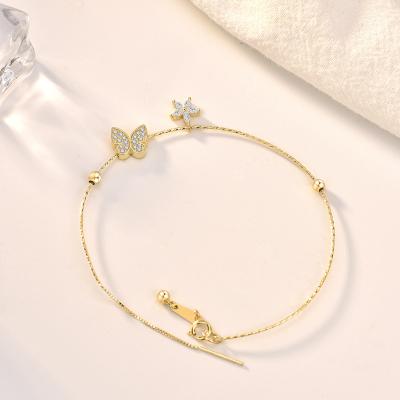 China Cute Design Original Hot Sale 925 14K Gold Silver Butterfly With Shining Star Zircon Pendant Bracelet For Girls For Party For Gift for sale