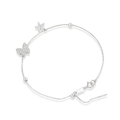 China Cute Original Design Hot Sale 925 White Gold Silver Butterfly With Shining Star Zircon Pendant Bracelet For Girls For Party For Gift for sale