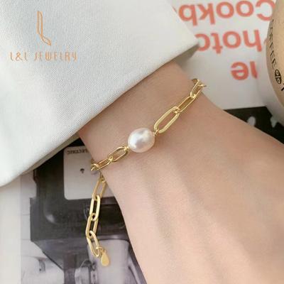 China CLASSIC New Design High Quality Nature Link Chain Charm New Design Pearl Bracelet Women Jewelry Christmas Party Gift Freshwater Silver Bracelet for sale