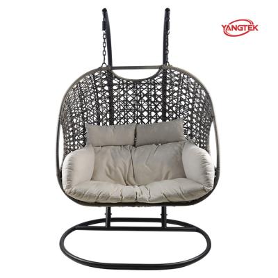 China Modern Patio Garden Chair Leisure Double Rattan Folding Swing Swing Chair for sale