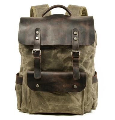 China 2021 New Vintage Waterproof Leather Handbags Men Waxed Waterproof Canvas Vintage Fashionable Backpack for sale