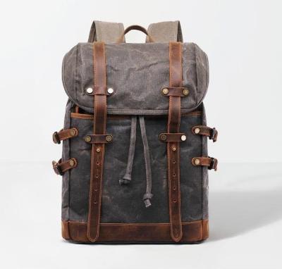 China Vintage Waxed Canvas Hiking Crazy Bag Horse Leather Travel Backpack For Men for sale