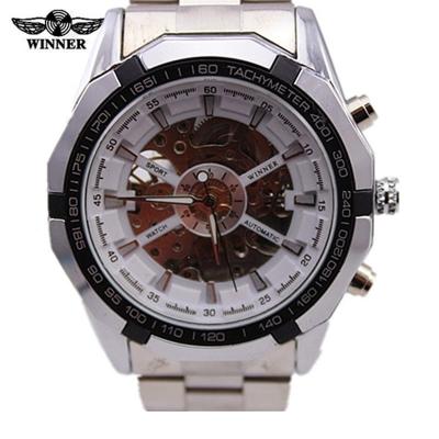 China Top Luxury Mechanical Military Skeleton Winner Brand Men's Fashion Stainless Steel Band Wristwatches Non-Specific Wind Individual Automatic Watch for sale