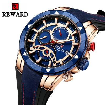 China Auto Date REWARD RD83013M Men's Quartz Casual Auto Date Watch Fluorescent Hand 3ATM Leather Strap Waterproof Mens Sports Watch for sale