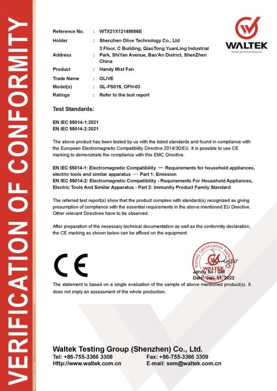 CE - Shenzhen Olive Technology Co. LTD.