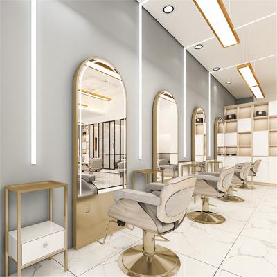 China Modern Barber Equipment Stainless Steel Salon Mirrors Stations Barber Mirror Station With Light for sale