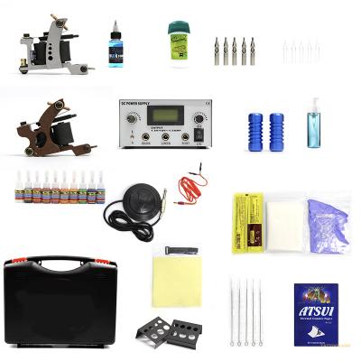 China Tattoo Shop High Quality Complete Tattoo Set Tips Power Supply Grips Needles Ink 2 Coil Pro Machine Guns Cheap Tattoo Kit for sale