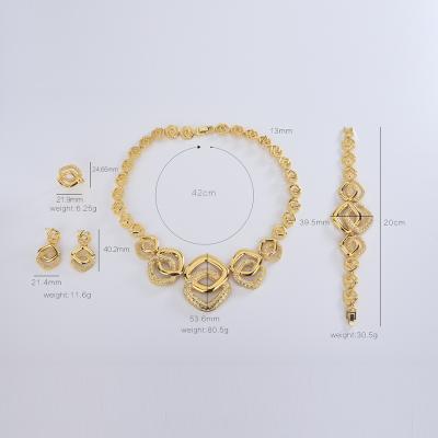 China TRENDY Fine Jewelry Set Gold Square Pave Diamond Bridal Gift Morocco Wedding Jewelry Set for sale