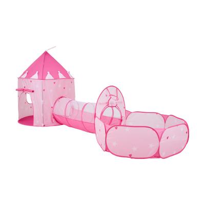 China Easy Foldable Kids Play Tent Pit Tents With Square Crawl Tunnel Teepee Tent House Ball Pool Kids Ball 3 In 1 Kids Tunnel Pool Play Tent for sale