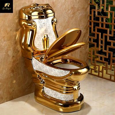 China Royal Style Springlegroup Royal Style Custom Deodorize Luxury Two Piece Gold Plated Ceramic Bowl Floor Standing Toilet for sale