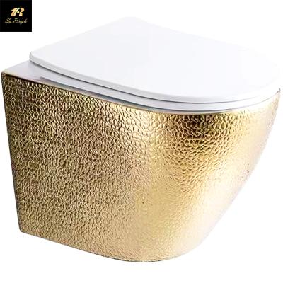 China Hidden Tank Pad Luxury Cover Multicolor Ceramic Sanitary Toilet Toilet Wall Hanging Gold Dragon Square WC for sale