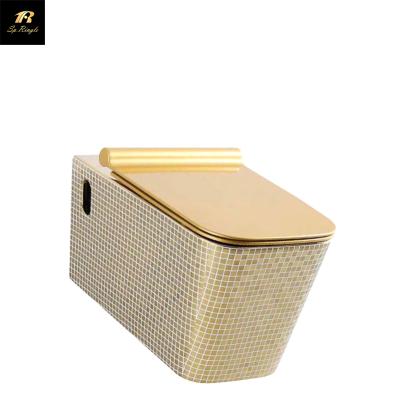 China Cistern Inodoro Pattern Noise Reduction Toilet Bowl Square Gold Hidden Luxury Checkered Not Easily Clogged Not Easily Clogged Ceramic Toilet for sale