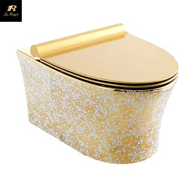 China European elegant vaso gold ceramic sanitario design flower water saving toilet concealed luxury custom gold for sale