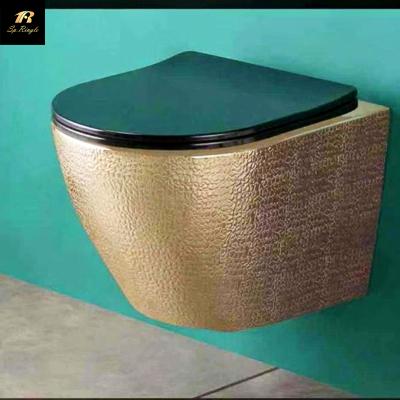 China Ceramic Hidden Cistern One Piece Bathroom Rose Crocodile Gold Leather Pattern Dragon High Quality Hanging Toilet for sale