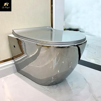 China Modern Lightweight Luxury Sanitary Ware Concealed Easy Clean Wall Hung Water Rimless Saving Space Silver Toilet for sale