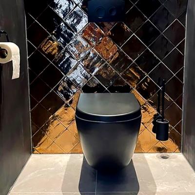 China Springlegroup Concealed Cistern Rounded One Piece Modern Bathroom Without Water Cistern Small Flat Ceramic Wall Hung Black Toilet Bowl for sale