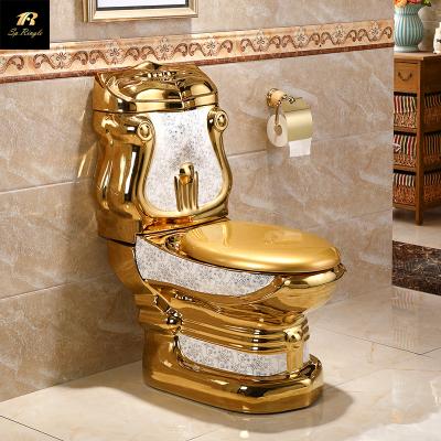 China Custom Ceramic Free Standing Gold Plated Toilet Luxurious Modern Style Bathroom Ware Sink Energy Saving Sanitary for sale