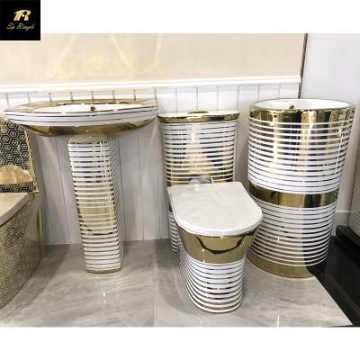 China And Effortlessly Luxury Bathroom Water Saving And Deodorizing Clean Freestanding Flush Floor Standing Sink Double Gold Plated Toilet for sale