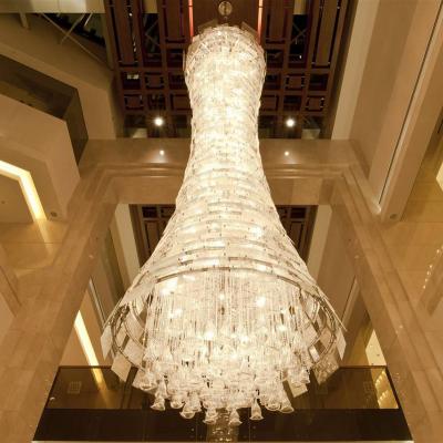 China Springlegroup Decoration Contractor Art Blown Glass Outdoor Mounted Crystal Chandelier Large Long Hanging Light Fixture Ceiling For Living Room for sale