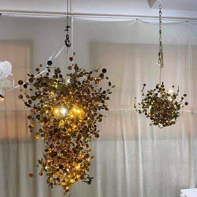 China Custom Gold Luxury Ceiling Stainless Steel Hotel Lobby Metal Light Fixture Outdoor Mounted Pendant Art Deco Indoor Chandeliers for sale