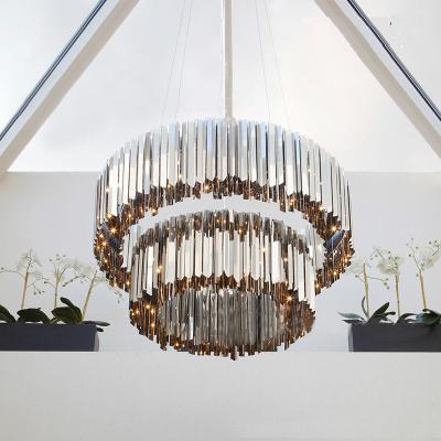 China Surface Mounted Chinese Fancy Lamp Chandelier Ring Pendant Lights Art Deco Modern Large Silver High Ceiling Chandelier Hanging Lights For Living Room for sale