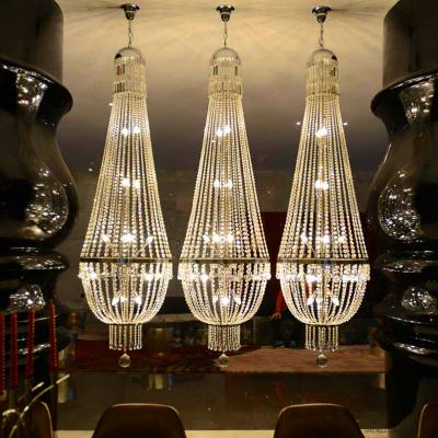 China Luxury Outdoor Mounted Ceiling Light Fixtures Decoration Designer Banquet Lobby Long Hanging Raindrop Crystal Chandeliers For Stairs for sale