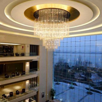 China Fancy Custom Hotel Flower Cover Round Base Chandelier Raindrop Ceiling Light Fixtures Outdoor Mounted Gold Crystal Home Decor for sale