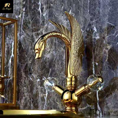 China Easy Single Hole Brass Swan Handle Clean Water Basin Sink Bathroom Sink Faucet Gold Metered Luxury Gold for sale