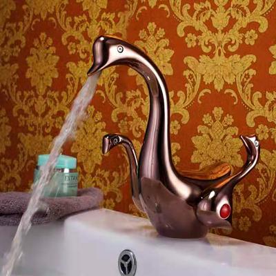 China Metered Faucets Rose Gold Brushed Luxury Classic Antique European Style Long Spring Single Lever Hot Cold Water Tap Mixer Bathroom Basin Faucet for sale