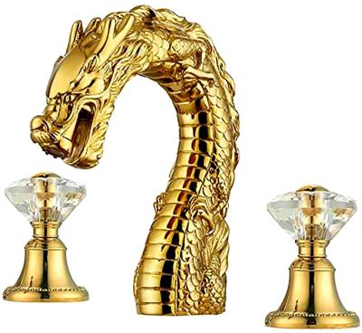 China Luxury Taps High End Metered Custom Art Dragon Shape Under Counter Basin Brass Single Handle Hot And Cold Faucet Gold for sale