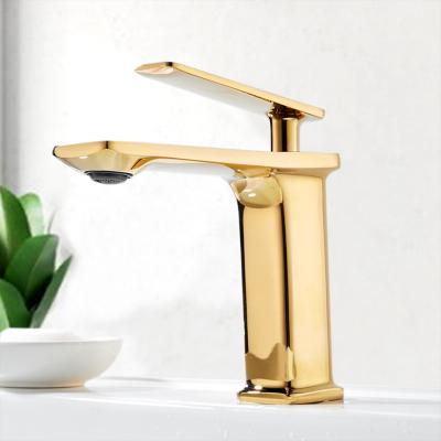 China Metered Brass Sink Faucets Luxury Bathroom Water Saving Single Hole Above Counter Basin Hot Cold Bathroom Mixer Tap for sale