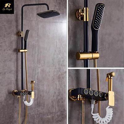 China With Luxury Non Easy Slide Bar Springlegroup Fade Thermostatic Pressure Chuveiro Black Gold Stainless Steel Smart Shower for sale