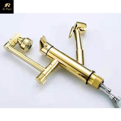 China Springlegroup Thermostatic Faucets Countertop Sink 360 Degree Swivel Pull Out To Pass Kitchen Brass Gold Plated Chrome Faucet for sale