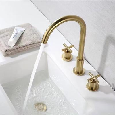 China Thermostatic Faucets Springlegroup Basin Copper Kitchen Plating Brushed Gold 360 Degree Hot And Cold Rotating Deck Faucet for sale