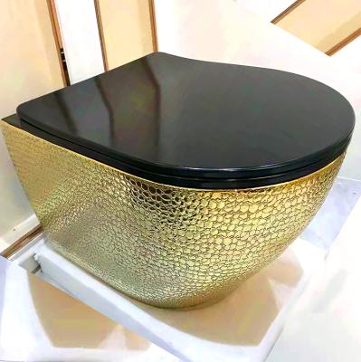 China Hidden Cistern Springlegroup Bathroom Sanitary Ware Gold Color Mounted Gold Dresser Luxury Wall Mounted Ceramic Gold Plated Toilet for sale