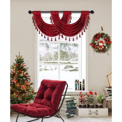 China Red Solid Christmas Chenille Fabric Valance Curtains For Living Room Kitchen Window Valance Spoils With Beads for sale