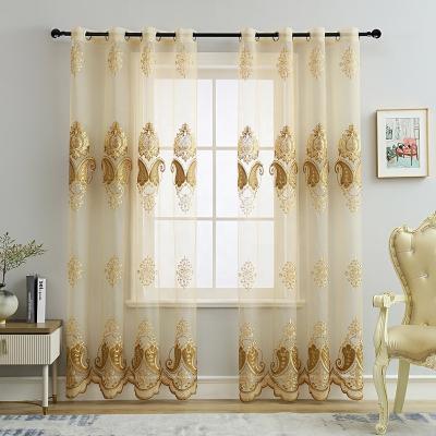 China European modern embroidered sheer window decoration textile polyester curtains fabric for room cortins for home ready made for sale