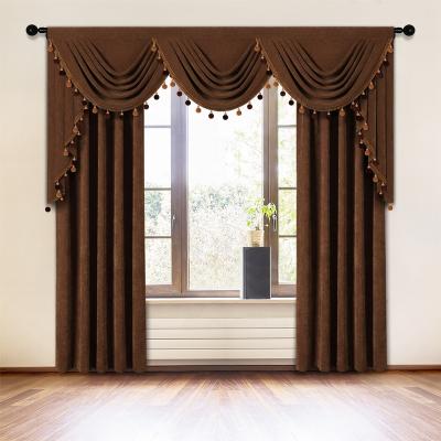 China Window Decoration Modern Velvet Soft Ready Made Curtains With Waterfall Valance For Living Room Solid Blackout Cortina Pelmet for sale