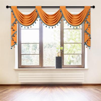 China Modern Warm Blackout Color Velvet Fabric Valance Curtain For Living Room Waterfall Swag Valance For Home Ready Made for sale