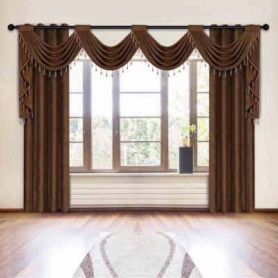 China Blackout Chenille Curtain Drapes For Living Room Waterfall Swag Valance Ready Made European Style For Hotel Office for sale