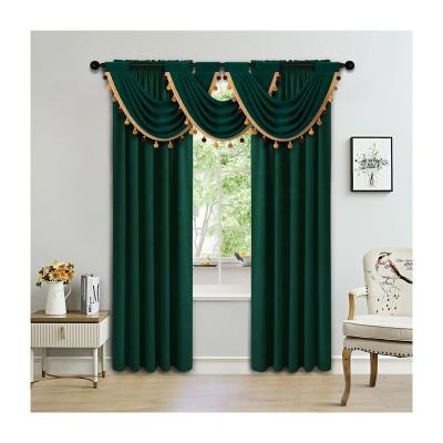 China Blackout Green Kitchen Valance Curtains Blackout Velvet Ready Made Modern Window Curtain With Attached Valance Beads for sale