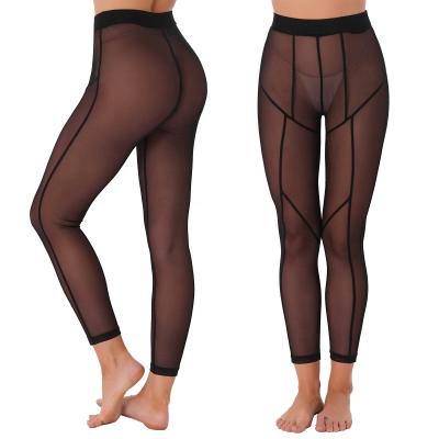 China Antibacterial Women See Black Mesh Leggings High Waist Sheer Clubwear Pants for sale