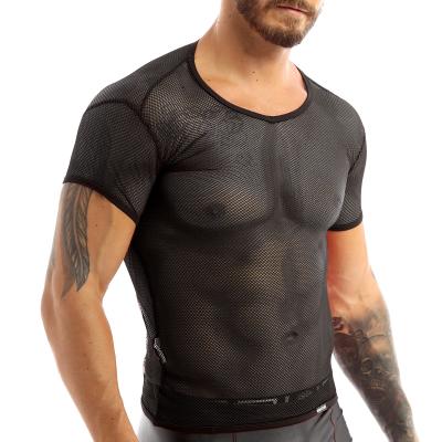 China Hot Sale Polyester Mesh See Transparent Tank Vest Shirt Male Breathable Sportswear for sale