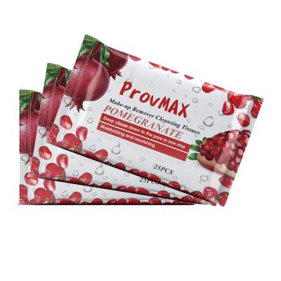 China Pure OEM Private Label Water Pomegranate Extract Custom Face Makeup Cleansing Remover Wipes for sale