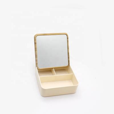 China Bamboo PS Makeup Organizer Desktop Storage Box With Mirror for sale