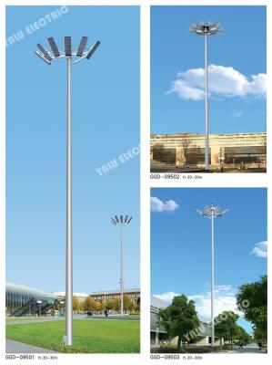 China 50M Cricket Ground galvanized painting 1000W LED high mast lamp steel pole with double winch auto-lifting system for sale