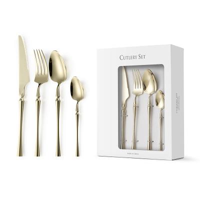 China Viable Logo Stainless Steel Gold Luxury Customized Cutlery Set Forks Spoons Knives Cutlery Combo Set for sale