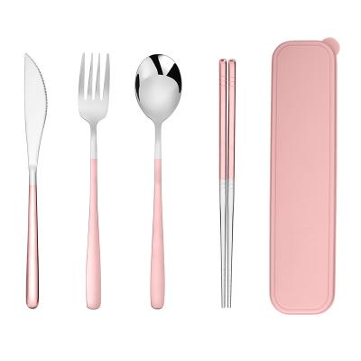 China Sustainable Spoon And Fork Travel Set Stainless Steel Korean Chopsticks Cutlery Set Portable Camping for sale