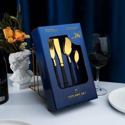 China Amazon Sustainable Hot Selling Gift Set Gold Stainless Steel Cutlery Set 24pcs With Box Flatware Set for sale