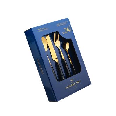 China Spoon Set Cutlery Stainless Steel Gold Cutlery Set Ceramic Handle 24pcs With Box For Gift for sale